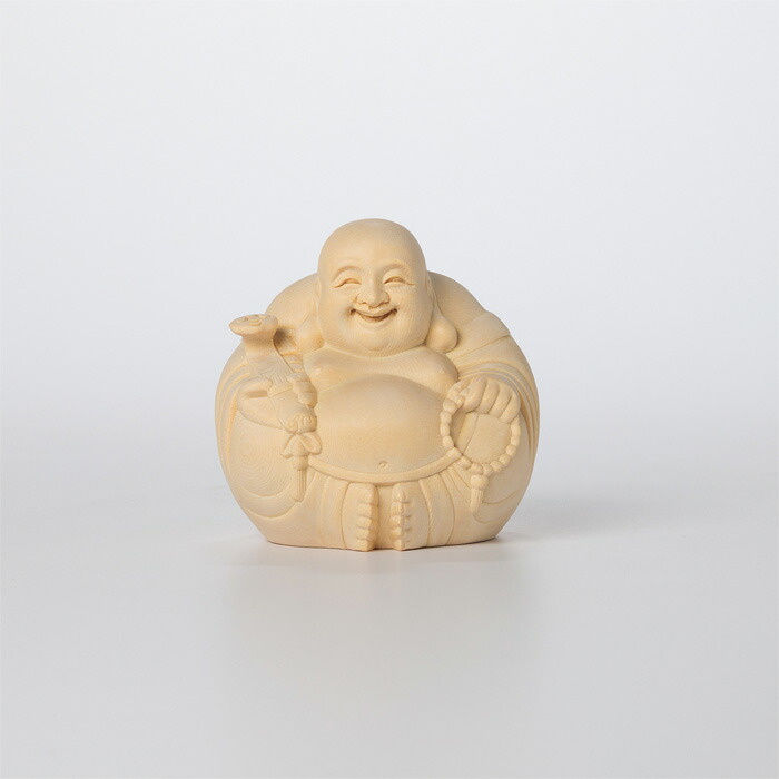 【 伊勢 宮忠 】【 木彫 丸布袋 桧 9cm No.9 】幅9cm 奥行き8.5cm 高さ8.9cm 神具 神棚 七福神 置物 木彫 布袋尊 布袋様 彫刻 上彫 福徳円満 開運 運気上昇 金運 商売繁盛 家内安全 子宝 安産