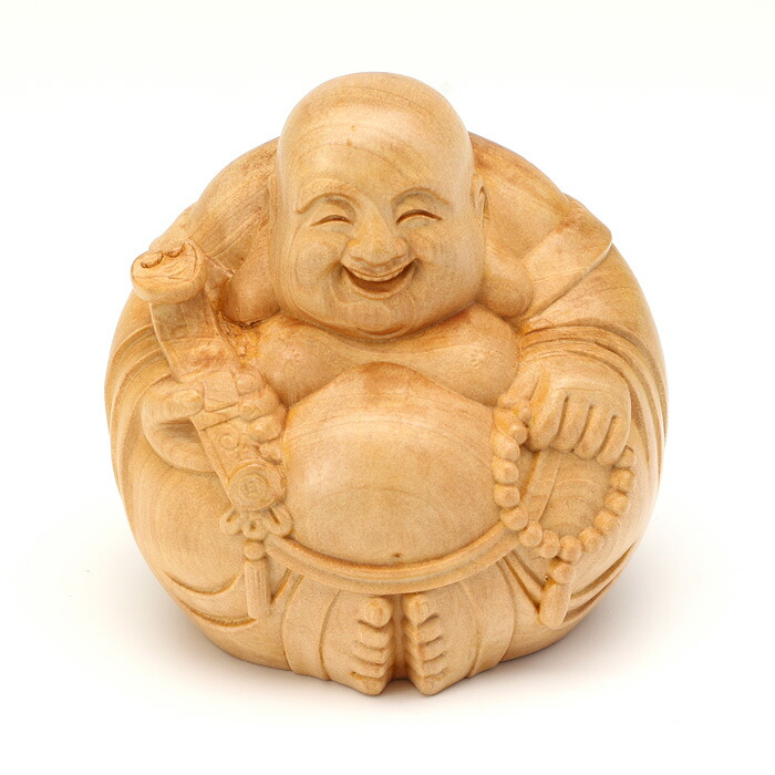 【 伊勢 宮忠 】【 木彫 丸布袋 No.5 】幅6.9cm 奥行き6.7cm 高さ6.9cm 神具 神棚 七福神 置物 布袋 丸 彫刻 上彫