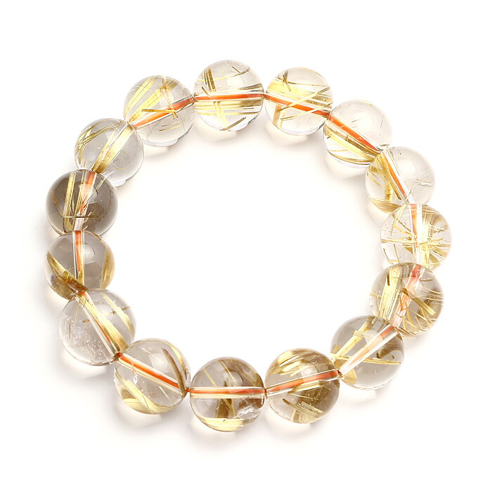 ルチルクォーツ ブレスレット タイチンルチルクォーツ 14mm 15玉 No.99
