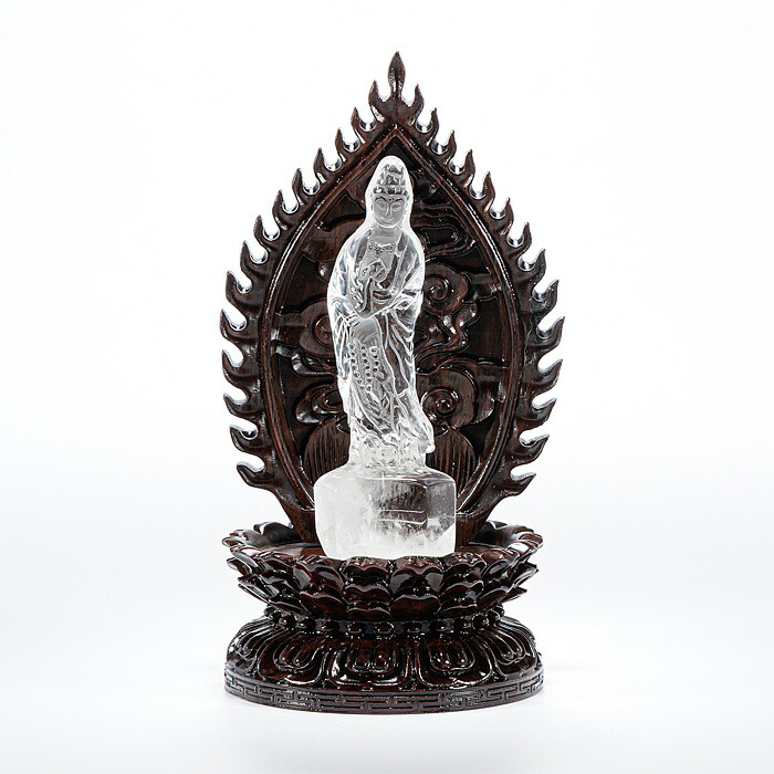 仏教美術　銅塗金　銀滴装飾　水晶観音像　仏像　置物　唐木台付　D　R6075C 仏教美術 銅塗金 銀滴装飾 水晶観音像 仏像 置物 唐木台付