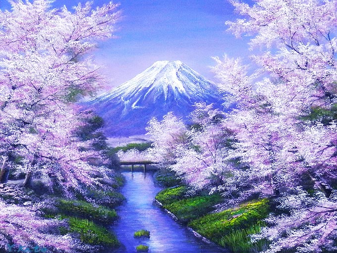 売れ筋ランキング 絵画 富士に桜 加藤芳雄 F6 富岳 油絵