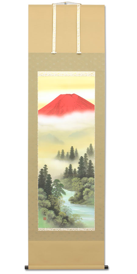 楽天市場】掛軸 掛け軸 赤富士飛鶴 金子泰山作 掛軸 床の間 インテリア