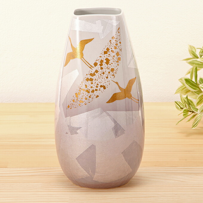 銅製 飛翔する鶴 花瓶 木製台座付き 犬猫花 / 花器 花瓶 木製 一輪挿し 吉野杉 桜の台座