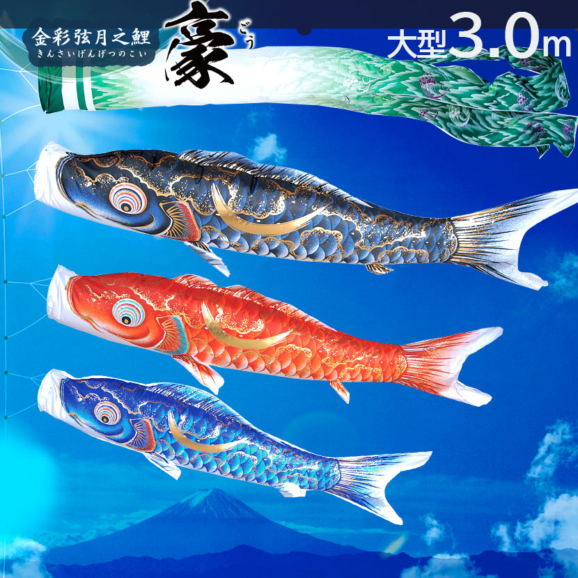 100%品質保証! 大型鯉のぼり 徳永鯉 豪 3m こいのぼり6点セット 家紋