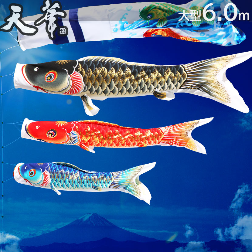 【全品ポイント3倍！SALE開催中！5/5迄】こいのぼり 大型セット 日本製 鯉のぼりこいのぼり 鯉のぼり 日本製 庭 天華 6m こいのぼり6点セット 家紋入れ・名前入れ可能吹流し 端午の節句 五月 子供の日
