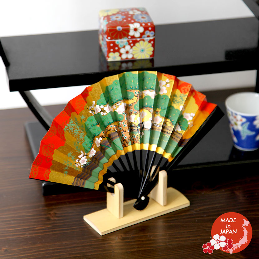楽天市場】京扇子 高級飾扇 9.5寸 群鶴/緑松 両面絵入り 7-52