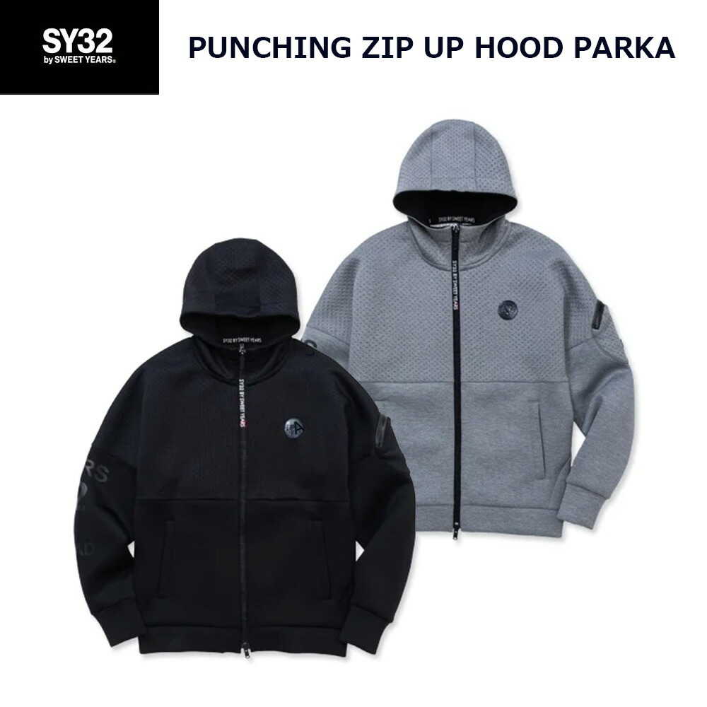 SY32 ゴルフウエア パンチング ジップアップ フードパーカー SYG-24S07 PUNCHING ZIP UP HOOD PARKA エスワイサーティトゥバイスィートイヤーズ メンズ ブラック グレイ M L XL syg-24s07-1.jpg