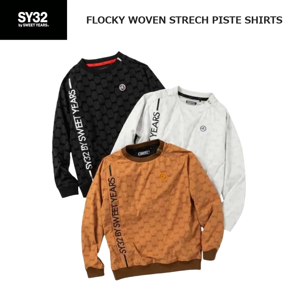 SY32 ゴルフウエア フロッキー ウーベン ステッチ ピスト シャツ SYG-25A1-38 FLOCKY WOVEN STRECH PISTE SHIRTS エスワイサーティトゥバイスィートイヤーズ メンズ ブラック ライトグレー キャメル M L XL|靴とスポーツのシンスケミヤケ