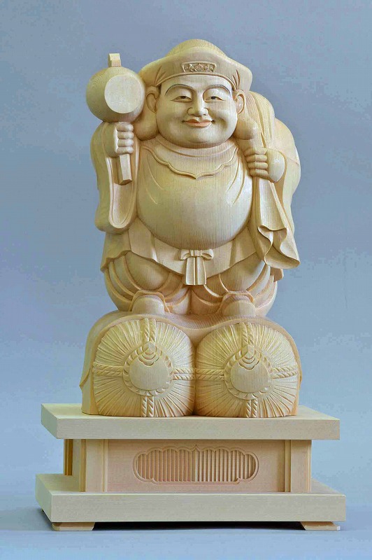 大黒天像 桧材 木地仕上総高1尺 （30cm）