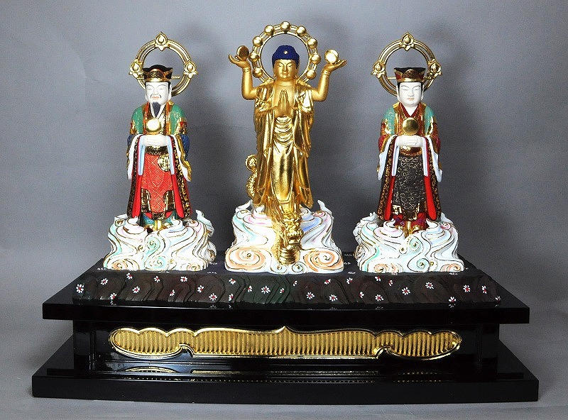 三光天立像 桧材 極彩色仕上げ 総高 1.2尺 （36cm） 198,000円