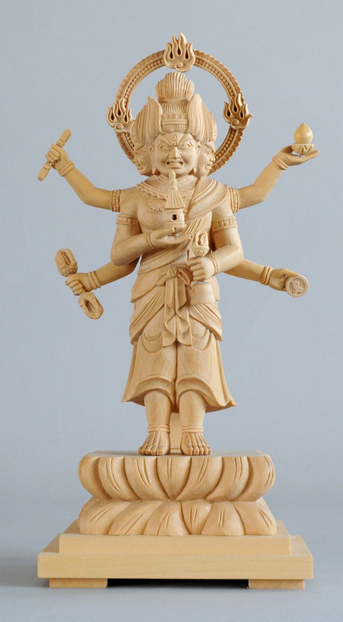 三宝荒神彫像 つげ木材地仕上締め高21ｃｍ