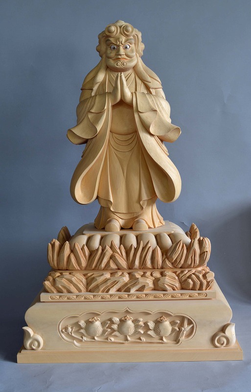 中山鬼子母神立像 <br>桧材 木地仕上げ<br>総高2.5尺 （75ｃｍ）