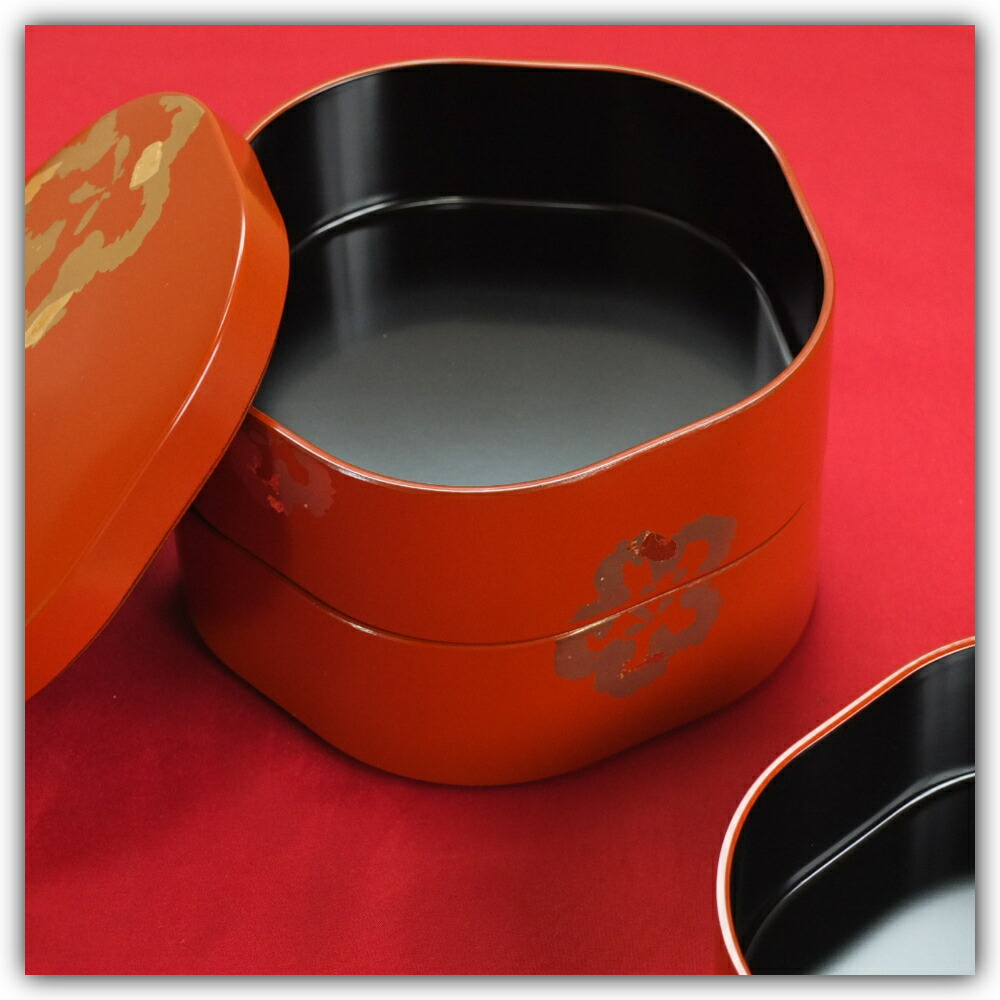 京漆器紅色お重１段【未使用品】 IMPRESSION Sサイズ オードブル一段重箱 木製 漆塗りお重箱 漆器