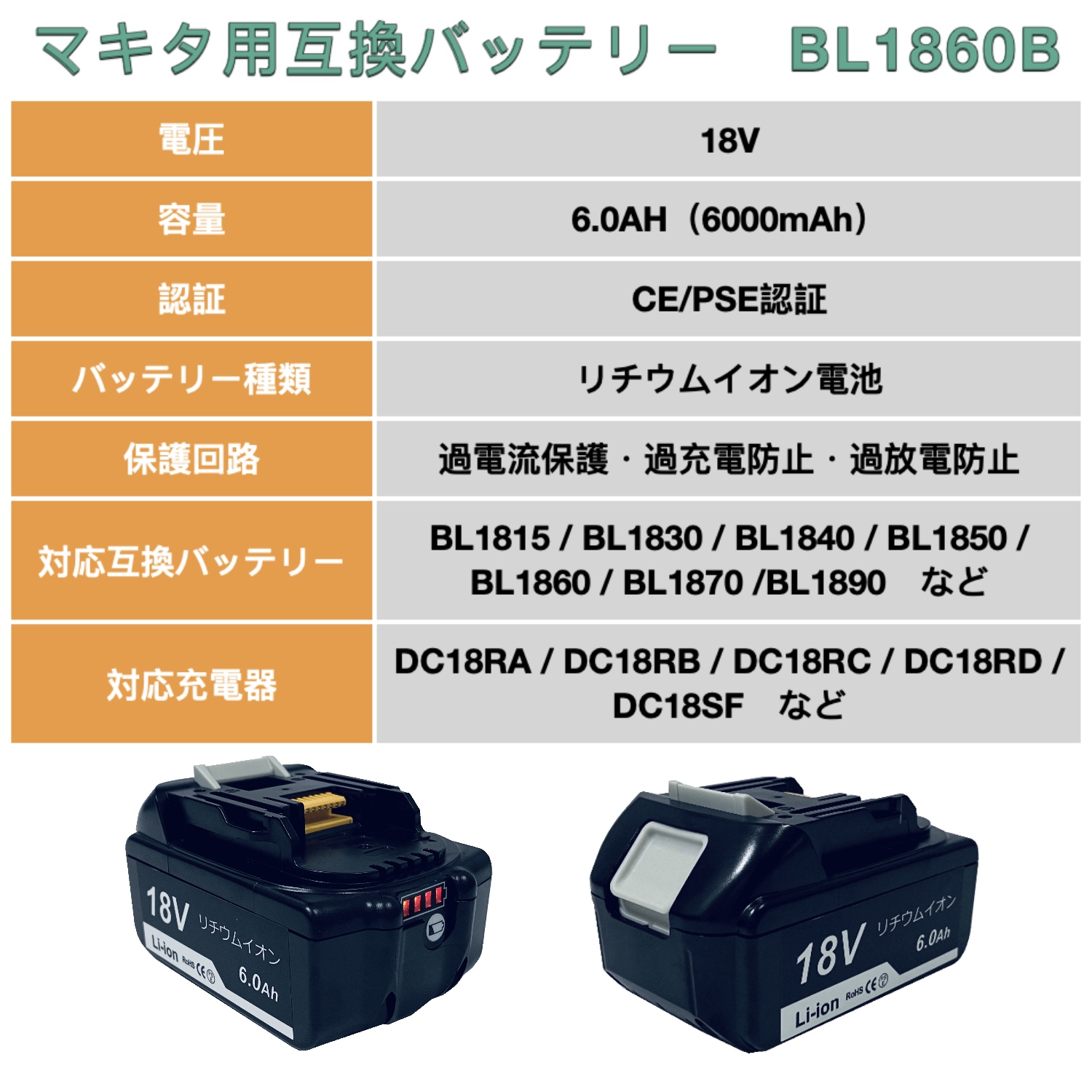 Makita - マキタ バッテリー 純正 18V 6.0Ah BL1860B 2個セットの+
