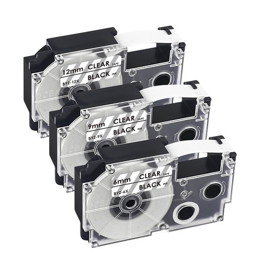 YUU互換性カシオネームランド12mm9mm6mmテープ透明黒文字CASIONAMELANDテープカートリッジ愛用品ラベルライターKL-V460テープ透明3個セット画像