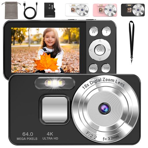 QZTデジタル写真器4Kディジカメ6400万絵素OTG相応うスマホ連絡ひと休み足し加える録画役立つこと2.8in大画面オート興味の中心18倍デジタルズームセルフタイマーループ録画LEDともし火USB申し受ける式パウダーコンパクト…