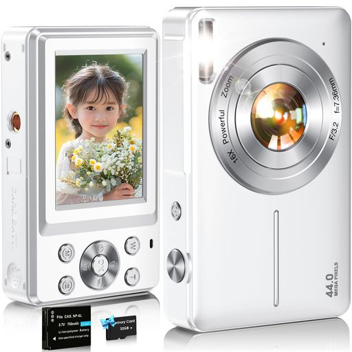 デジタルカメラデジカメNsoela32GB歌留多付き添い人貯蓄電バッテリーコンデジ16倍デジタル望遠レンズFHD1080P録画44MP絵素パウダーコンパクトvlog写真器行楽お子さん/教え子/未経験者に向け小型軽さ