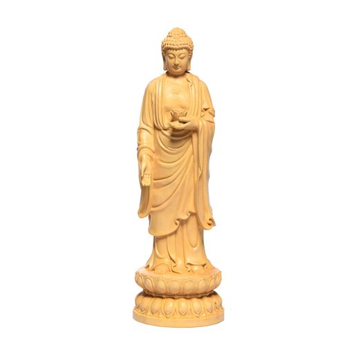 繁楼芸雕 仏像 釈迦如来 立像 木彫り 置物 TheChanger 仏壇仏像 祈る 厄除け 高級天然ツゲ木彫り (高さ23cmx巾7cmx奥行7cm)｜みやらび