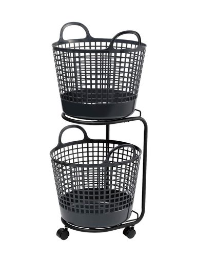 ライクイット(like-it)ランドリー洗濯収納ラウンド型バスケット2段約幅41x40.5x90.5cm(キャスター含む)ブラックLW-01L+LBB-01C2Pバイオマスプラスチック約90%使用
