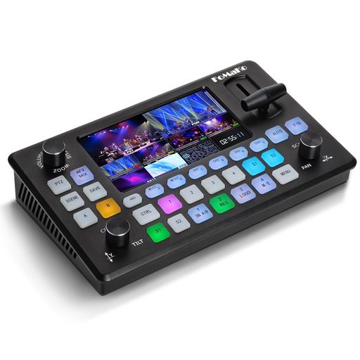 FoMaKo ビデオミキサースイッチャー ライブプロダクションスイッチャー HDMI入力4個付き 1080p 60FPS USBビデオ録画 FHD 5.5インチ LCDスクリーン PVW PGM マルチカメラ制作 USB3.0 HDMIビデオスイッチャー｜みやらび