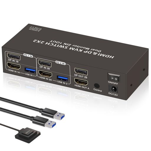HDMIDisplayportKVM切替器2入力2出力4K60HzHDMI+DP2PC切替USB3.0KVM切り替え器スイッチャーキーボードマウスプリンタースキャナー共有PCUSB2入力4出力複数モニター適用 6,919円
