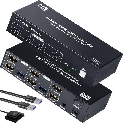 ELEVIEWKVMスイッチHDMI2PCモニター2台デュアルモニター対応8K60Hz/4K120HzHDMI2.1USB3.0キーボードマウスモニター共有手元スイッチ【EHD-922N】