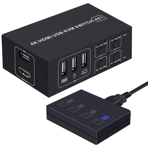 kvmスイッチhdmi4KHDMI切替器4ポート(PC4台用)UltraHD4K60HzHDMI2.0HDCP2.23D/HDRスプリンターUSB2.0USBキーボード/マウス共有