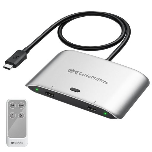 CableMatters20GbpsUSBC切替器2台PC用、[Windows用8K@30Hz/macOS用4K@60Hz/140WPD]、USBCKVMスイッチ、TypeC切替器、USBCまたはThunderbolt4