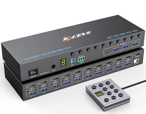 AIMOSHDMIKVMうつり変わり器4K@60サイクル10インプット1最終生産物USB3.0EDID守りつづける声音相応うKVM取り替えっこ10マイコンうつり変わり器鍵盤、二十日鼠、管するを10マイコンで分かち合う、RS232を受け支える