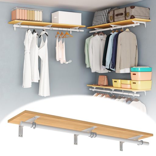 Tcatecハンガーラックウォール耐荷重150kg組立品壁面収納ハンガー洋服ラック頑丈パイプ鉄製棚壁掛け棚ヴィンテージ什器おしゃれ棚付洋服かけハンガーホワイト(120x30CM/47x12in)