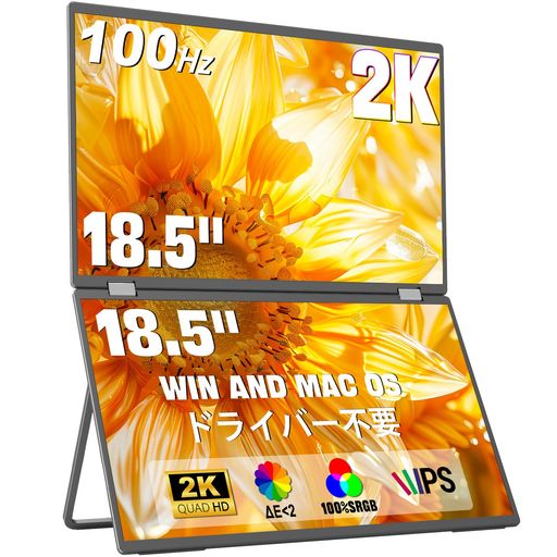 INNOVIEW デュアル モバイルモニター 18.5インチ 2K 2560X1440 100HZ トリプルモニター 100% SRGB ΔE 2 300NITS ドライバー不要 折りたたみ式デュアルディスプレイ QHD モバイルディスプレイ｜みやらび