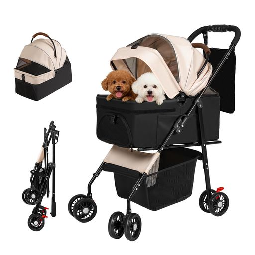 Petnnikoペットカートペットバギー犬手押し車犬用手押し車小型犬中型犬分け隔てる型3WAY取りはずし能力のある折りたたみ式後輪打ちきり付き添い人4輪耐荷重25KG多頭の小型犬\u0026猫通気性PU車輪耐摩耗性老いらく犬介護…