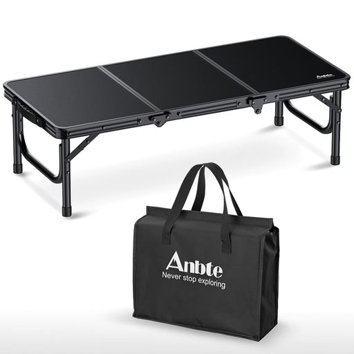 Anbteアウトドア速見表87x40x26珊室内用折りたたみローテーブルアル三つ折り耐荷重30kg納める御徒面子付き添い人パウダーコンパクト納めるキャンプビーチ軽さ携帯型旅する一皿分の料理BBQピクニック用(黒いこと)