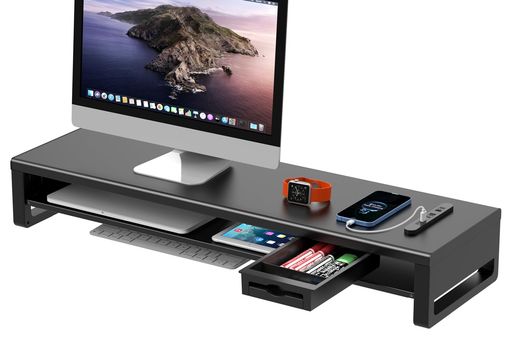 EAYHM モニター 台 USB口/2口コンセント付き 机上台 幅80CM ディスプレイ 台 引き出しとスマホホルダー付き パソコン 台 モニタースタンド ノートパソコン/プリンター/iMac/タブレットパソコン&hellip;｜みやらび