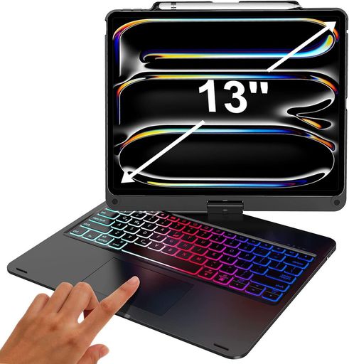 【2025新型】iPadPro13インチキーボードM4M5専用iPadPro13キーボード付きケース360°回転180°反転タッチパッド付きスマート7色バックライト急速充電可能全面保護Bluetoothキーボード一体式