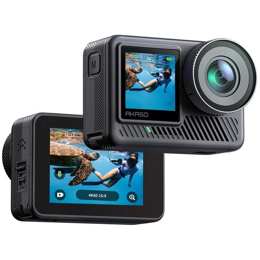 AKASO Brave8 lite アクションカメラ 4K60fps 20MP 本機防水10m 水中カメラ スーパースムース手ブレ補正 8倍スローモーション 4KHDR 1550mAhバッテリーx2 音声制御機能 外部マイク対応 アクションカム｜みやらび