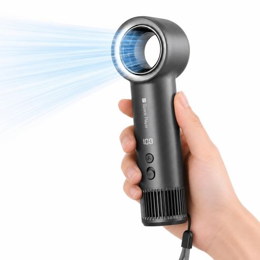 Space Player ハンディファン 羽根なし 携帯扇風機 強風 12m/sターボ送風 65000RPMブラシレスモーター 100段階風量調節 USB-C充電 デジタル表示 軽量233g 小型扇風機 熱中症対策 暑さ対策 通勤 通学 &hellip;｜みやらび