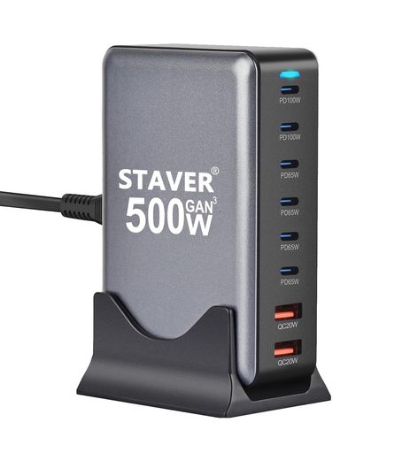 500W充電器【GaNFastIII8ポート2*単口100W1.5m電源ケーブル】PD3.0対応【PSE技術基準適合】2*100W常時対応8ポート2*100W&4*65W&2*QC20W6USB-C&2USB-A縦式省スペース 5,780円