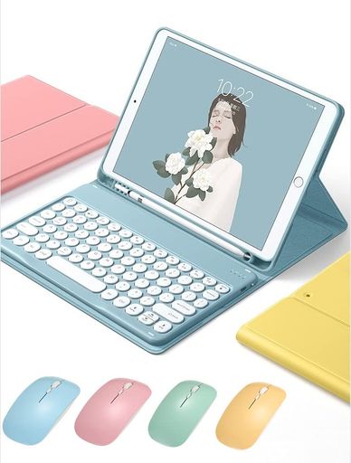 ワイヤレスマウス付きiPad6iPad5iPadAir2Pro9.7キーボードケースカラフル丸型キーレディース可愛いiPad第6世代第5世代アイパッド69.7インチキーボードカバーbluetooth