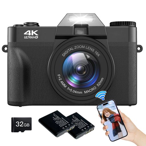 Moledro スマホに送れる デジタルカメラ 4K デジカメ WIFI転送機能 4800万画素 180度回転可ディスプレイ 32GBマイクロSDカード付き 16倍デジタルズーム オートフォーカス機能 ウェブカメラ HDMI出&hellip;｜みやらび