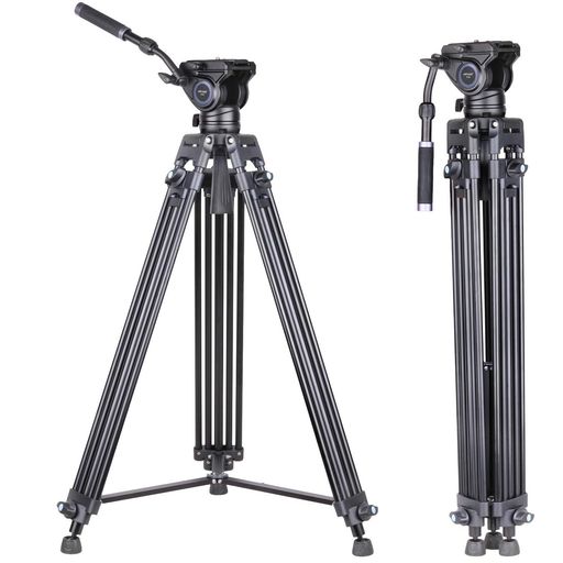ARTCISEMS80ビデオ三脚、フルードビデオ雲台と75mmレベリングベース付き、360°回転184cm作業高プロの大型カメラ三脚、一眼レフ、ビデオカメラ、望遠ズームレンズ適用、最大耐荷重10kg