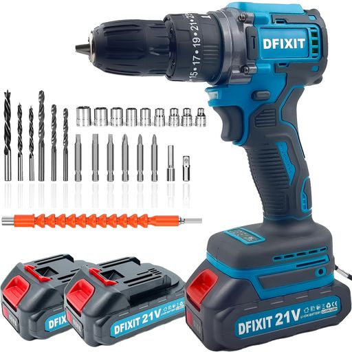 DFIXIT電動ドライバー電動ドリル電動ドリルドライバー25+3段階のトルク調整インパクトドライバー電動ドライバー充電ドライバーLED照明機能ドリルドライバー電動工具セット電気ドリル21V…