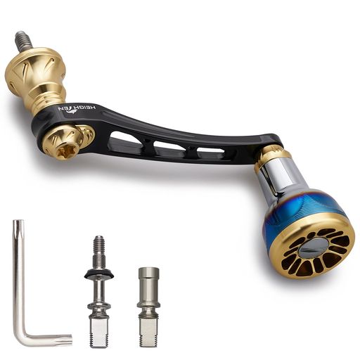 HEIGHTEN55-60mm可変リールハンドル新型24.5mmハンドルノブ搭載ダイワ(DAIWA)シマノ(SHIMANO)通用スピニングリール用EngineSeries(ブラック&ゴールド)(973)