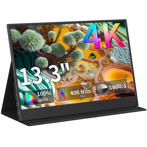 KEEPTIME モバイルモニター 13.3インチ 4K モバイルディスプレイ 3840x2400P UHD 100%sRGB広色域 高輝度400Nits 薄型 軽量 VESA対応 保護カバー付き USB Type-C ミニHDMI|みやらび