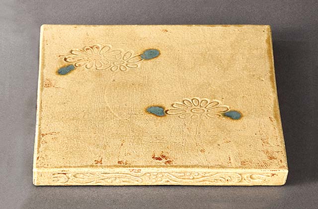 織部焼　敷板　瓦板　茶道具　風炉 茶道具 風炉用敷板 敷瓦 瓦板 陶板 織部焼き又は黄瀬戸焼き 織部