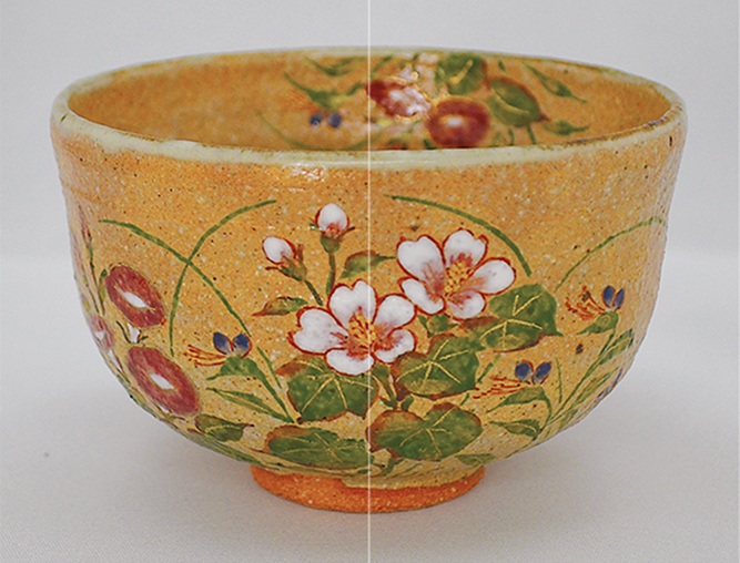 灰釉　夏草図　茶碗
