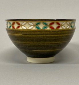 鉄銹釉 帯七宝繋図 天目形 数茶碗（十客）