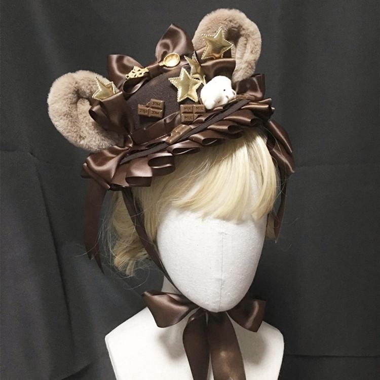 ヘアアクセサリー ベア耳 フラットハット 小礼帽 かわいい熊モチーフ ヘッドドレス ヘアクリップ ティラミス風 チョコレート風 日常使い かわいい 軽量素材x2