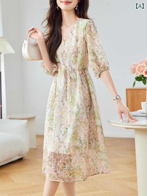 シフォンお召しもの レディース 軽々しくて 生まれ育つ した 花柄 シフォン お召しもの 2025 夏の フランス共和国の 雅びやかな の ロング スコート 酉の方角 か細い