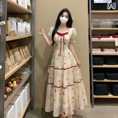 シフォンドレス　ワンピース　レディース フランスの キキョウ ティーブレイク スカートは 美しい ドレス 夏 大きめ サイズ mm ウエスト シフォン ロング スカート